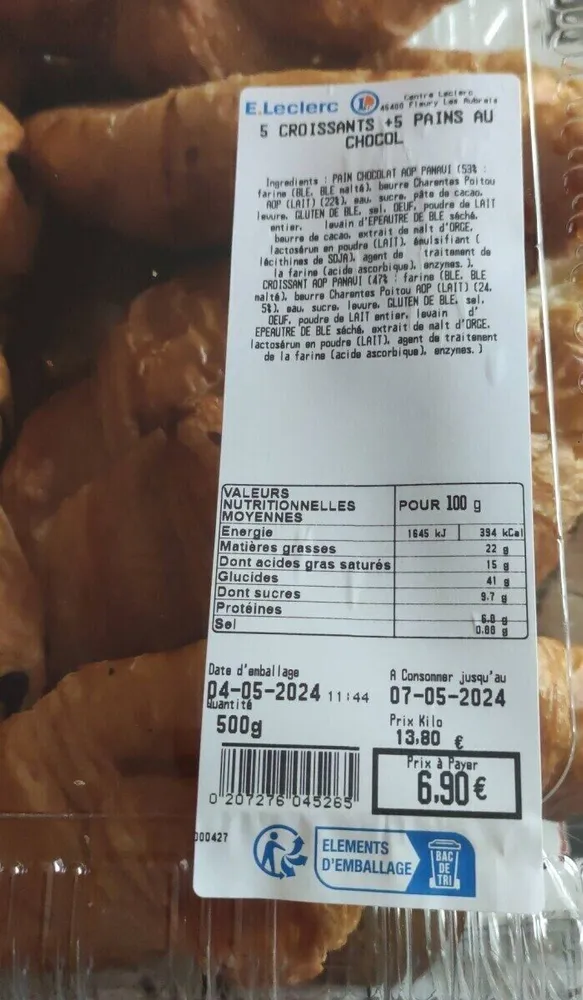 5 croissants et 5 pains au chocolat leclerc