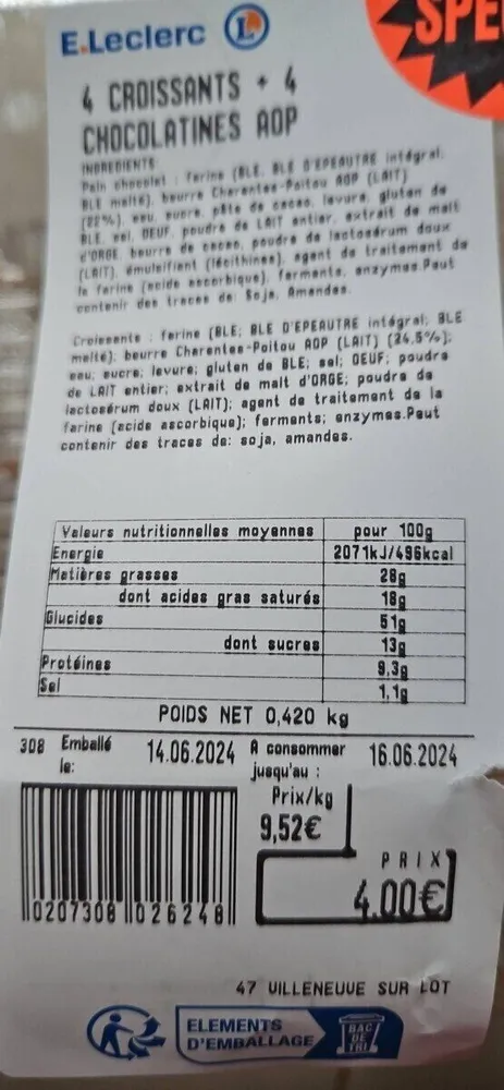 4 croissants + 4 chocolatines