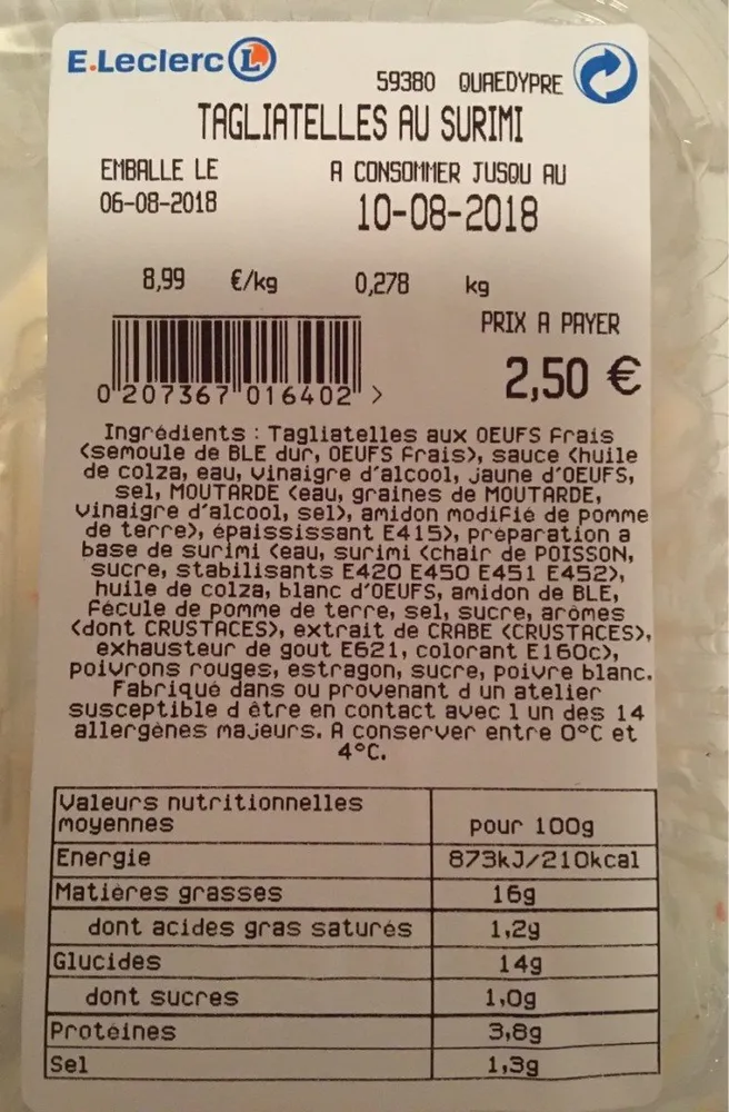 Tagliatelles au surimi