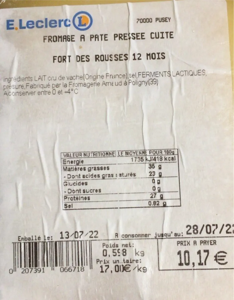 Fromage a pate pressee cuite comte