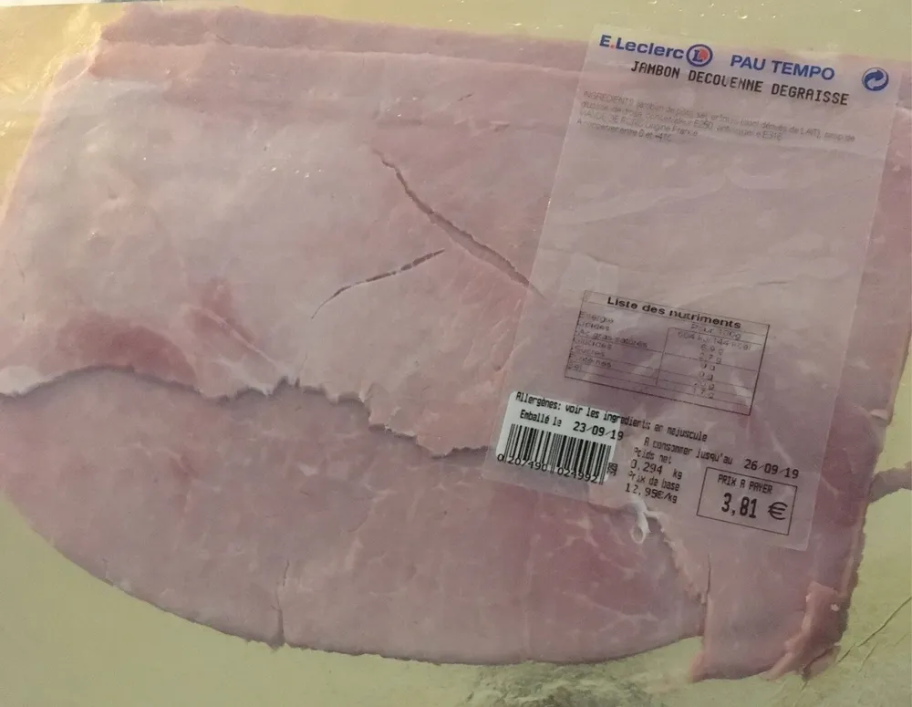 Jambon découenné degraissé