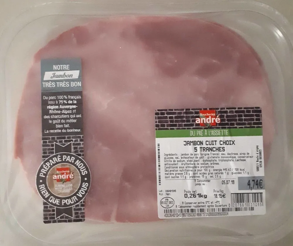Jambon cuit choix 5 tranches