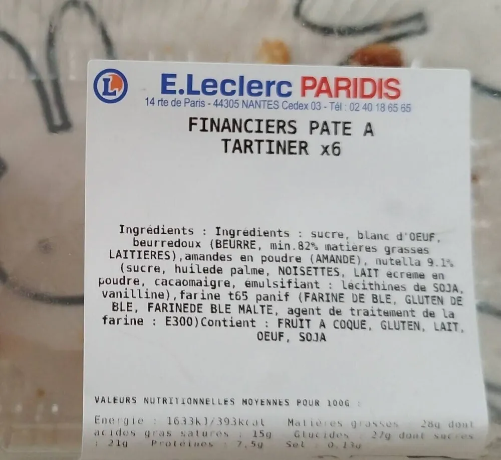 Financiers pâte à tartiner x6