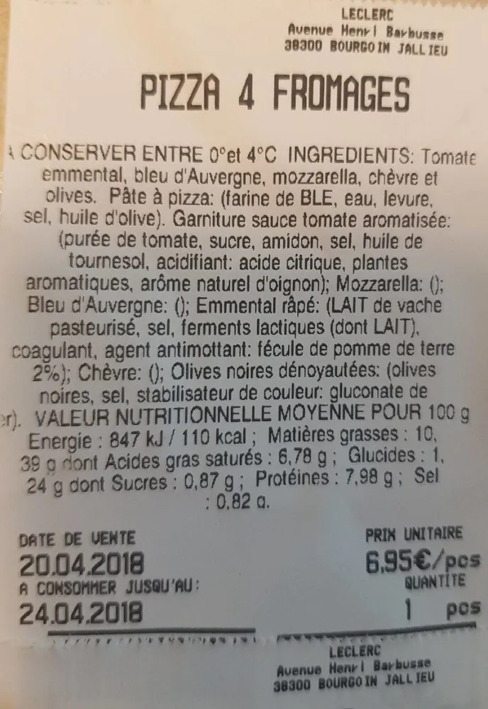 Pizza 4 fromages Leclerc