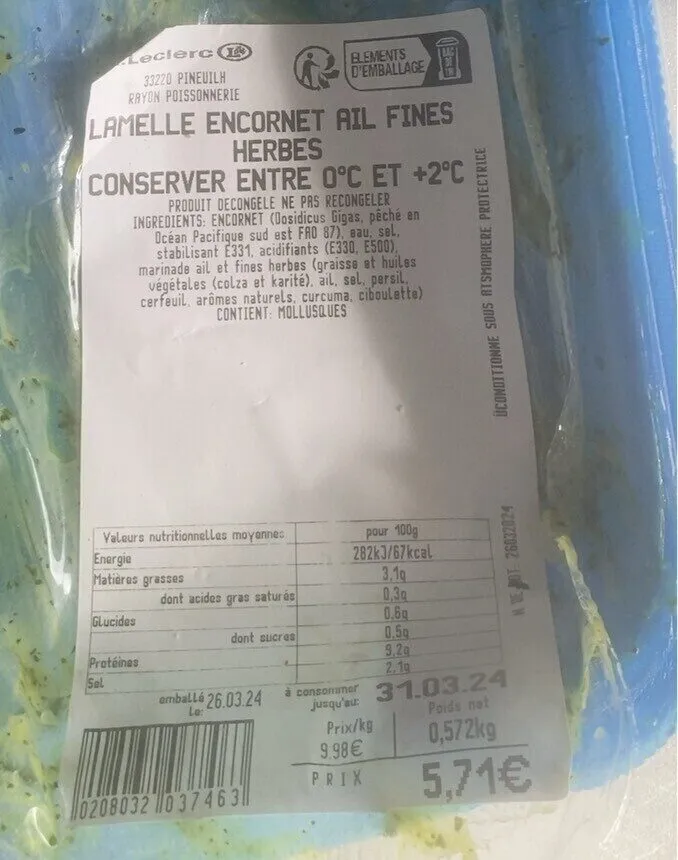 Lamelle encornet ail fines herbes