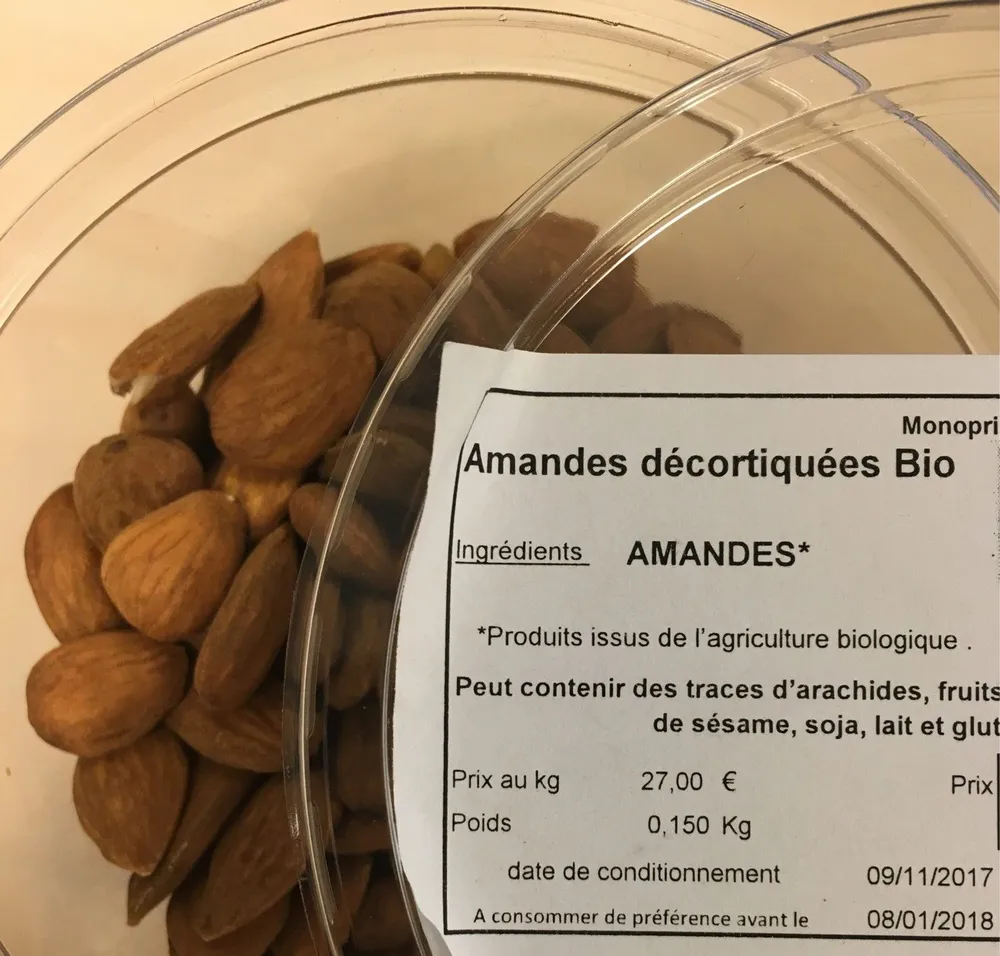 Amandes decortiquées Bio