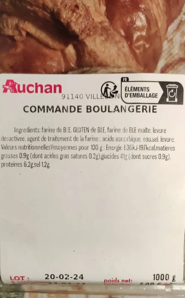 Commande de boulangerie auchan