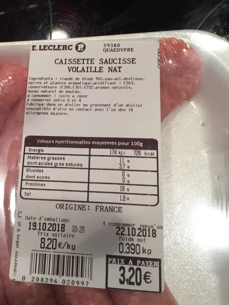Saucisses volaille