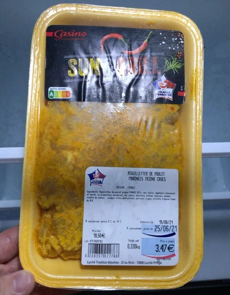 Aiguillettes de poulet marinées tajine crues
