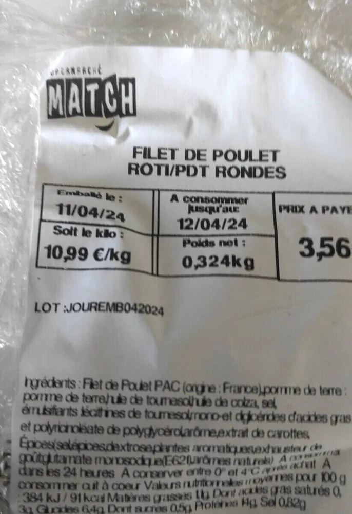 Filet de poulet rôti - pdt rondes