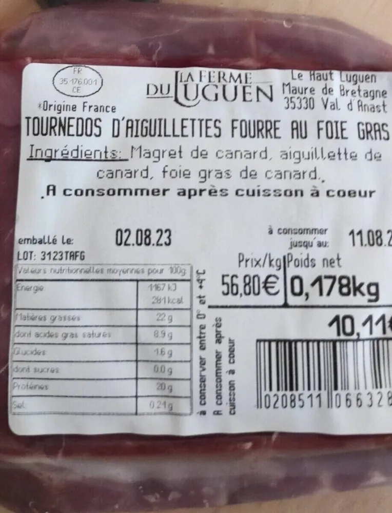 Tournedos d'aiguillettes de canard fourré au foie gras