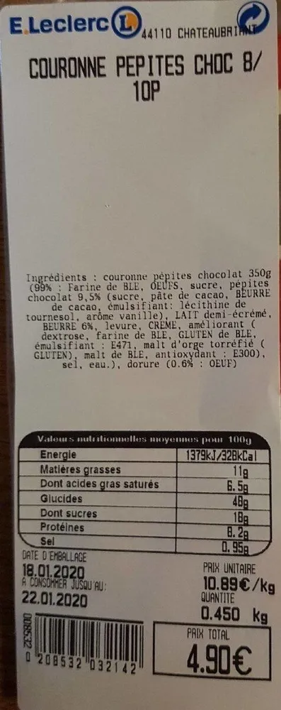 Couronne pepites chocolat