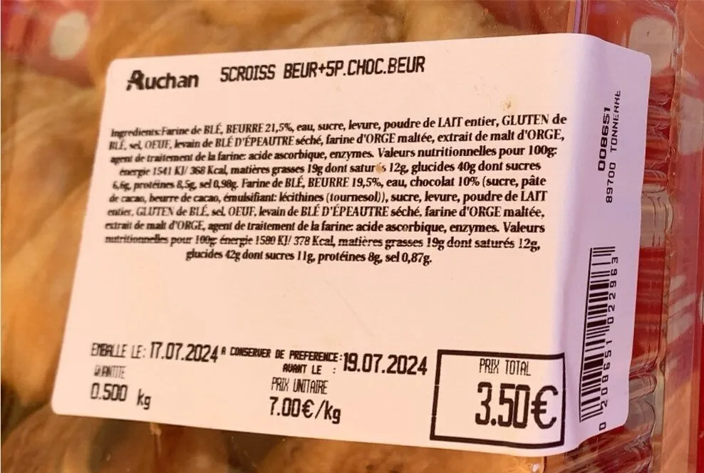 5pai au chocolat et 5crossant