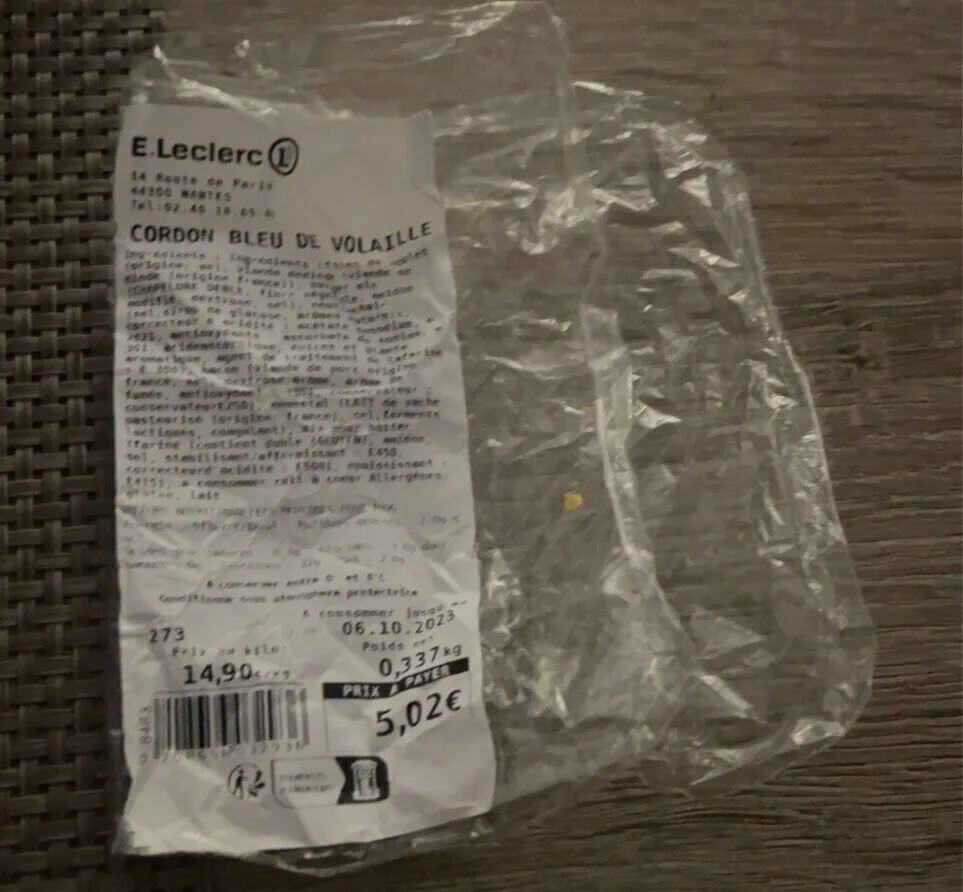 Cordon bleu de volaille Leclerc paridis