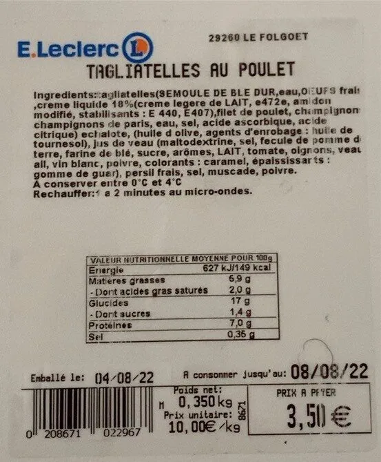 Tagliatelles au poulet
