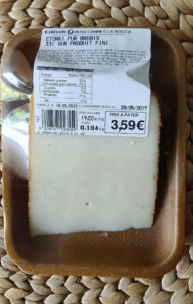 Etorki pur brebis 33% sur produit fini