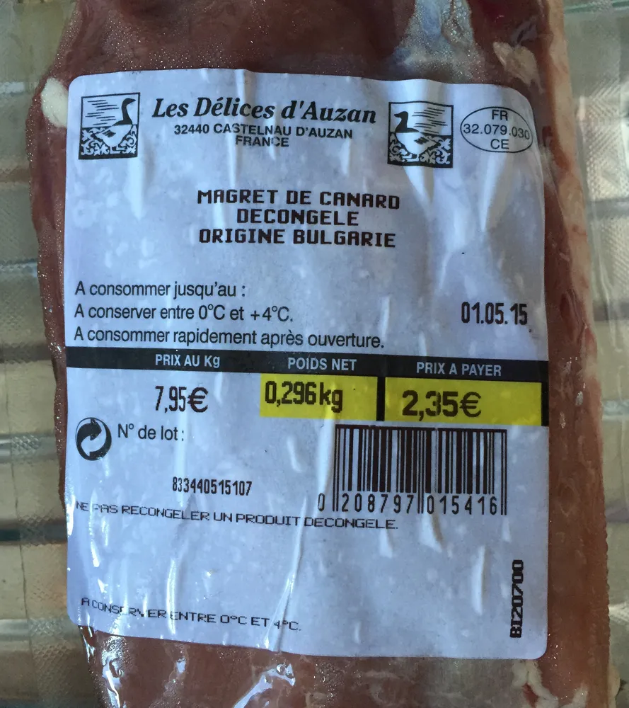 Magret de canard décongelé
