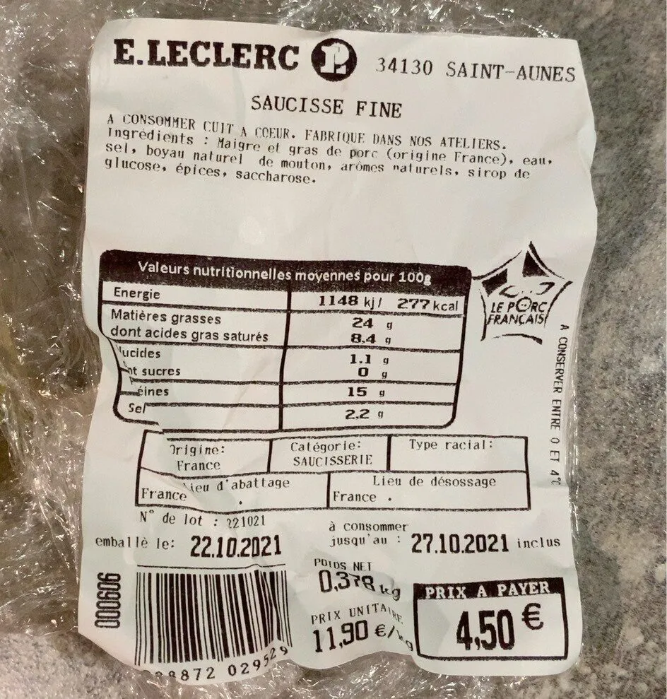 Saucisse fine