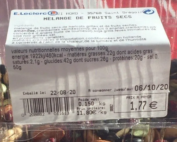 Melange fruits secs