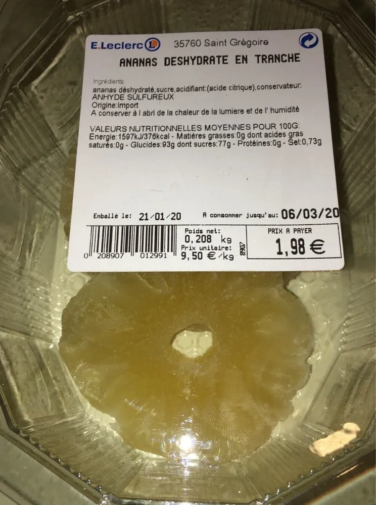 Ananas deshydrate en tranche