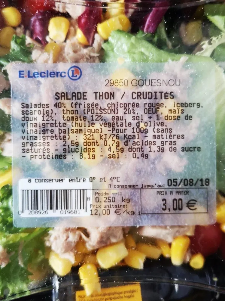Salade thon crudités