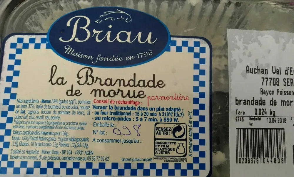 Brandade de morue Briau parmentière