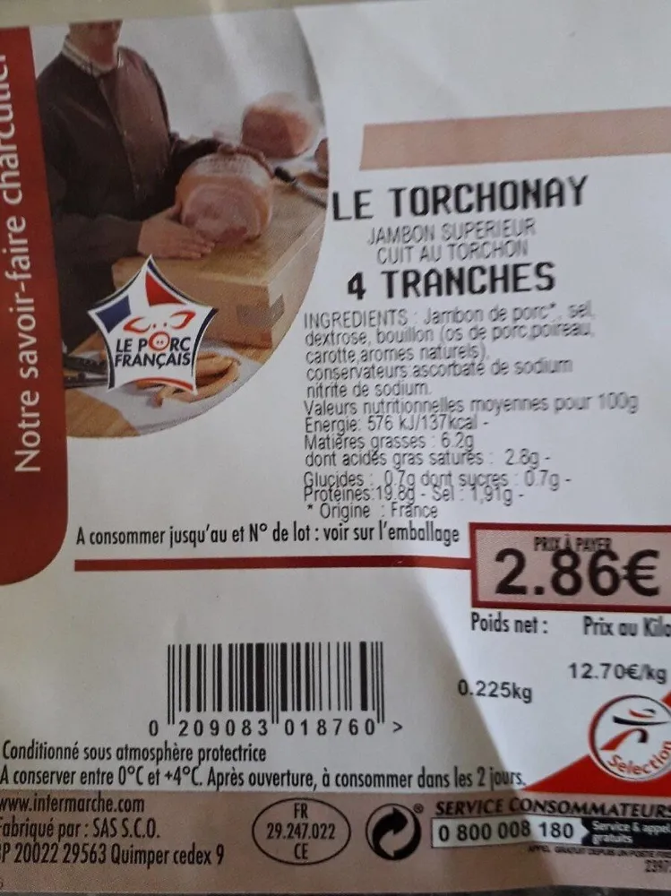 jambon supérieur cuit au torchon