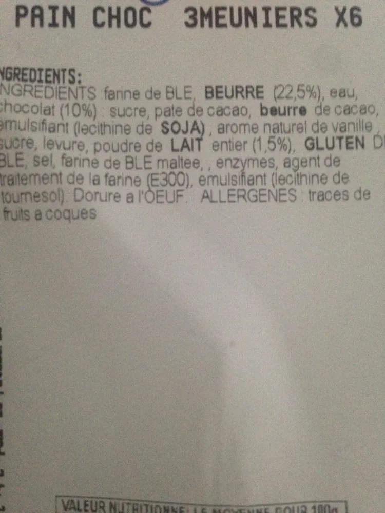 Pain chocolat meunier