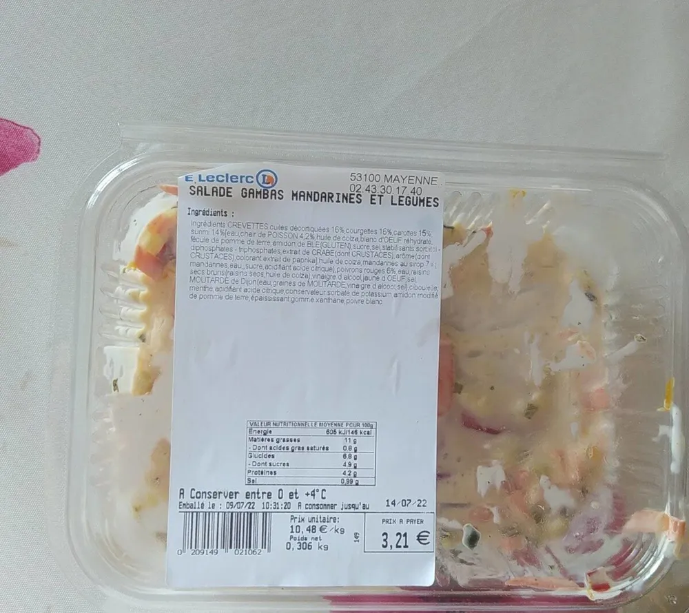Salade gambas mandarines et légumes