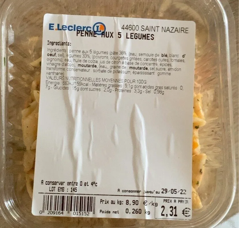 Penne aux 5 legumes