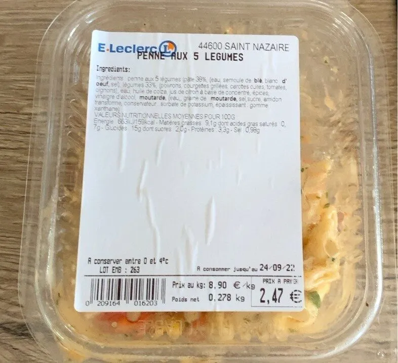 Penne aux 5 légumes
