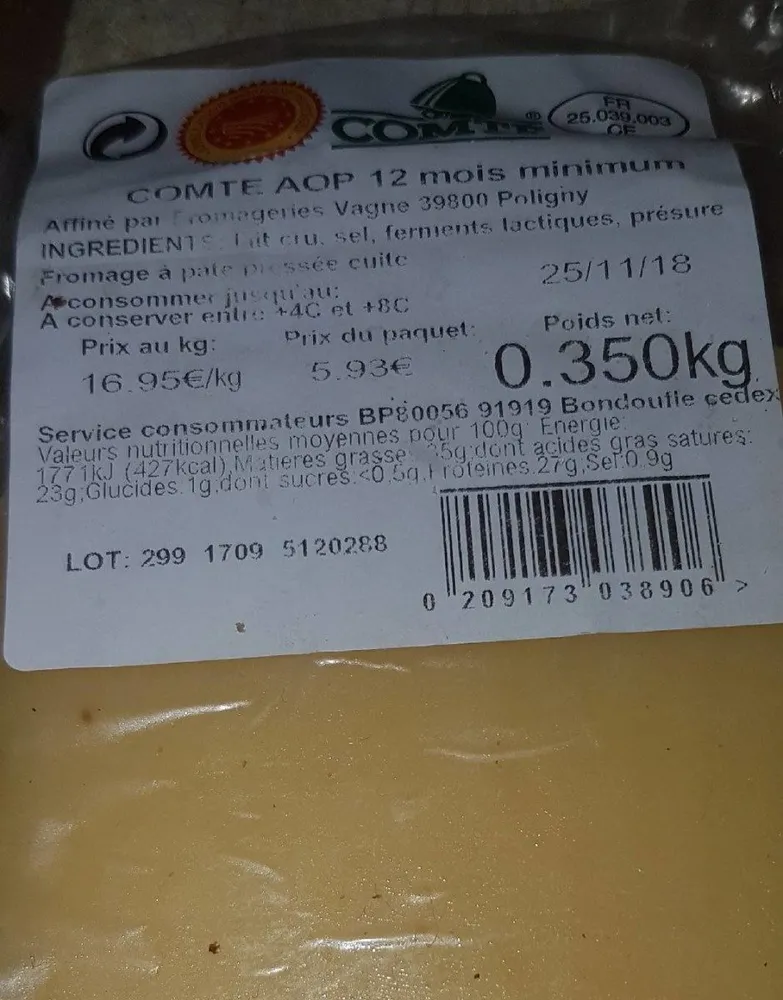 Comté aop 12 mois minimums