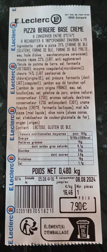 Pizza bergère base crème