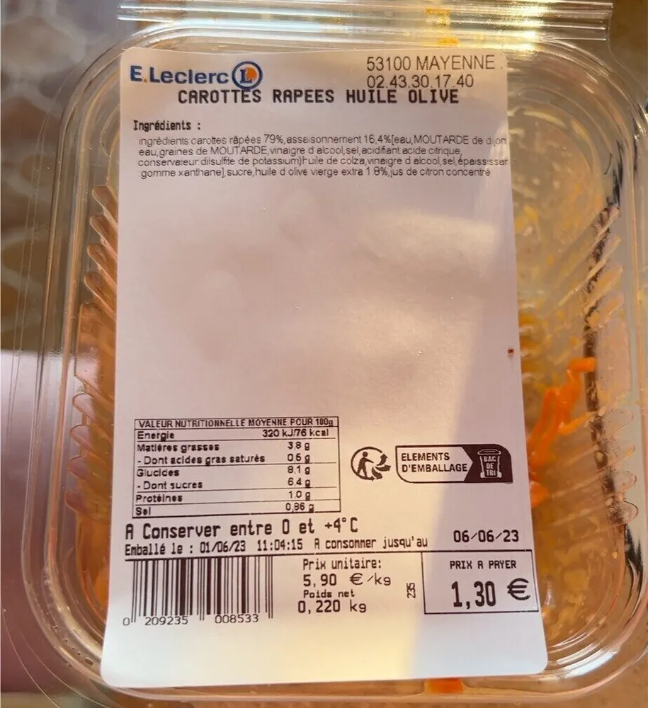 Carottes rapees huile olive