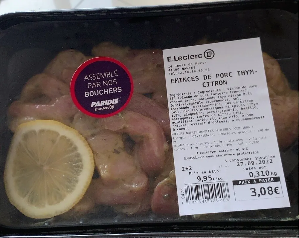 Émincés de porc Thym-citron