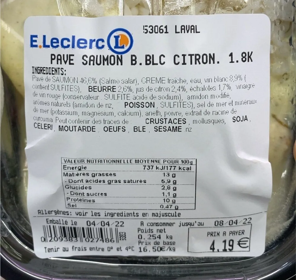 Pave saumon Sauce blanche citron