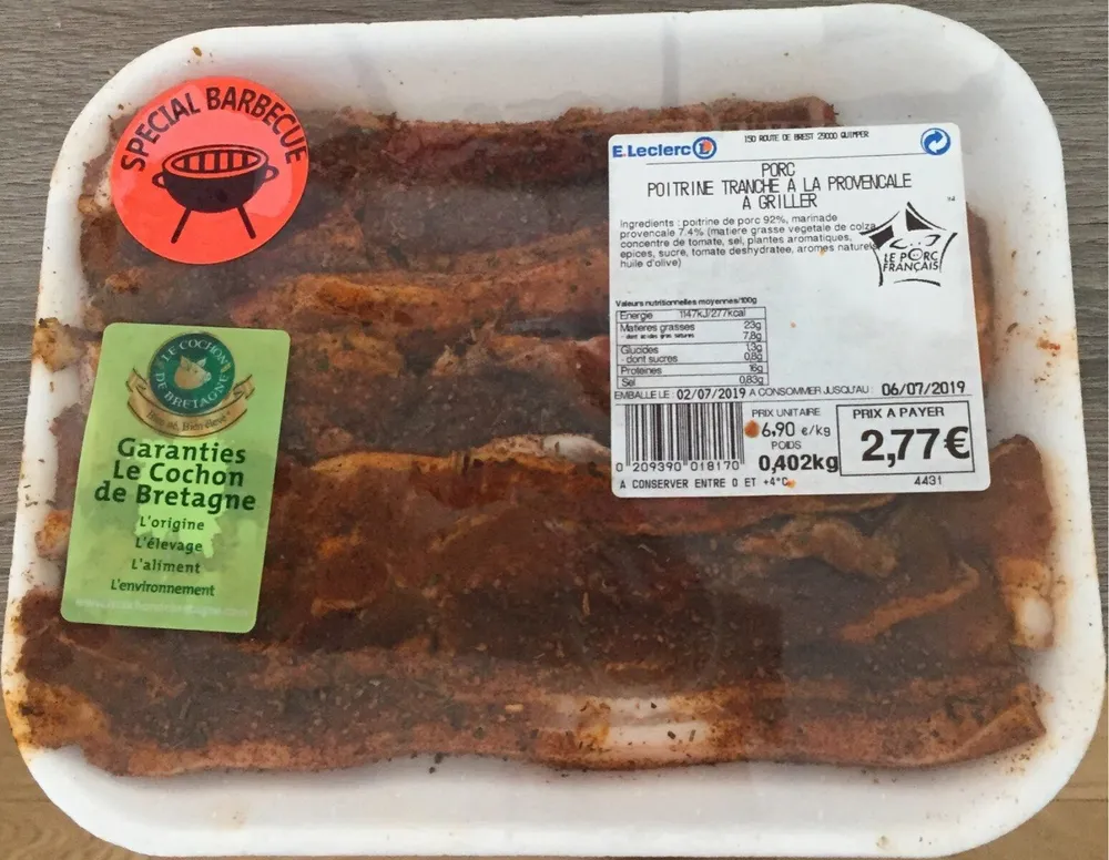 Porc poitrine tranché a la provencale a griller