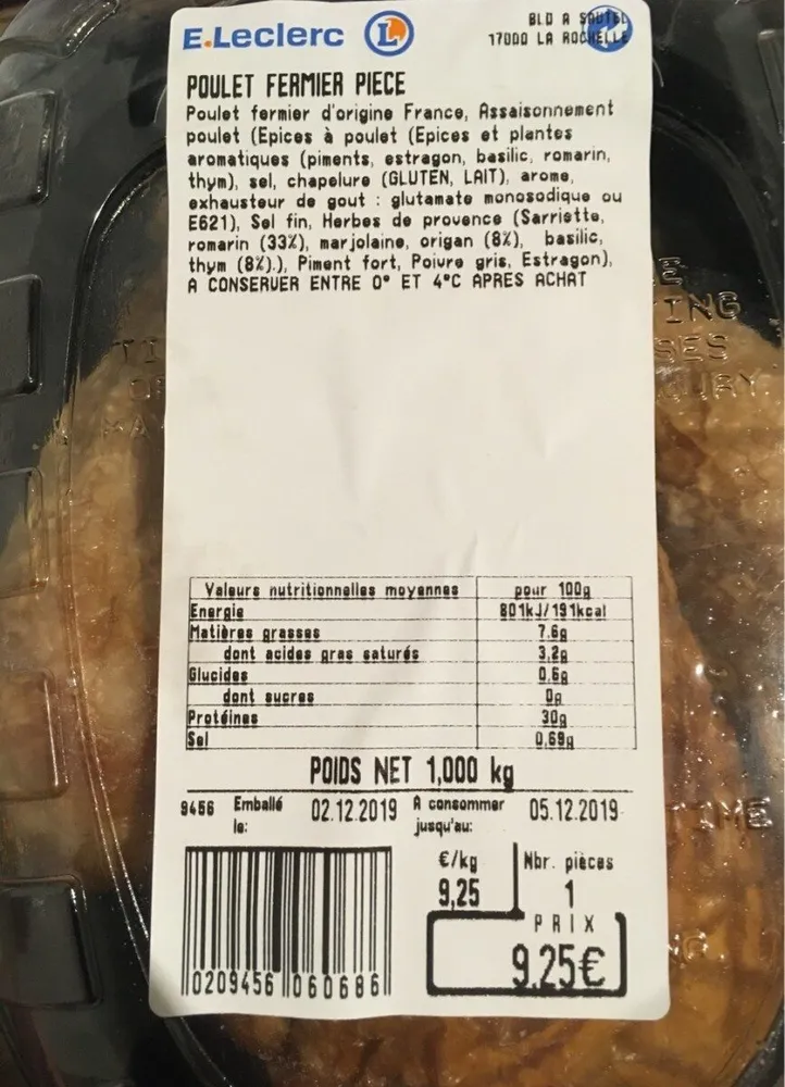 Poulet fermier piece