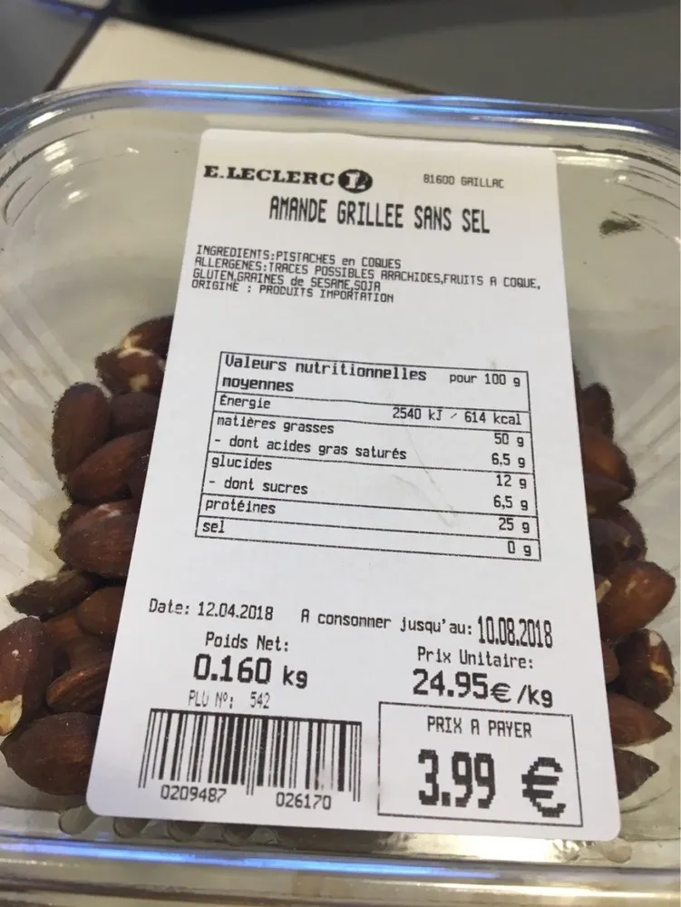Amande grillee sans sel