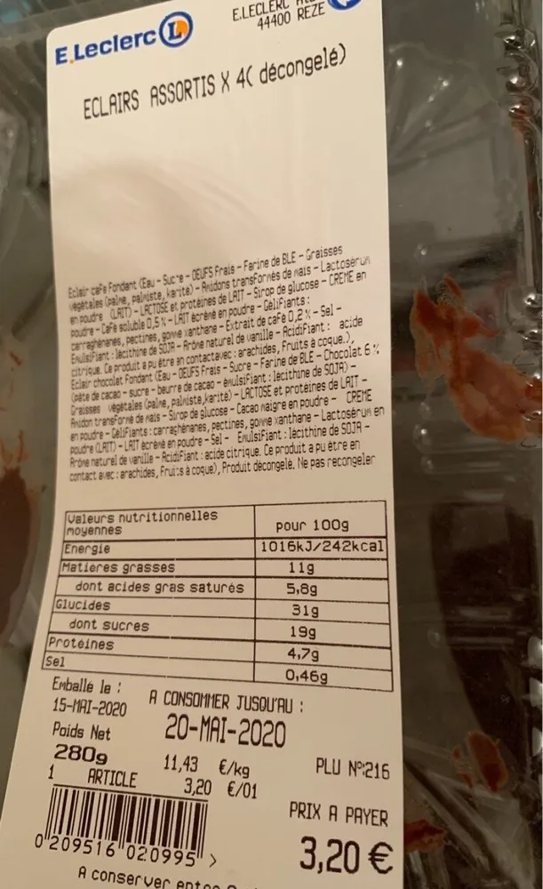 Eclairs assortis x4 ( décongelé)