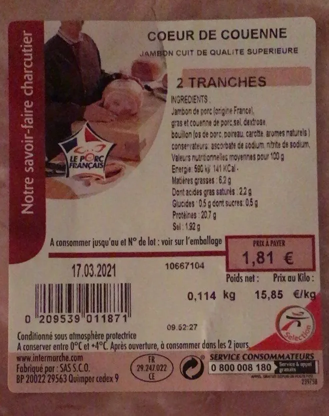 Jambon cuit de qualité supérieure