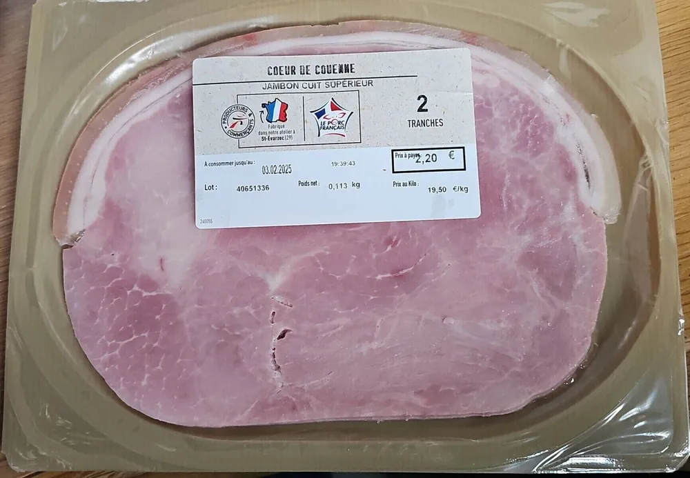 Coeur de couenne jambon cuit supérieur