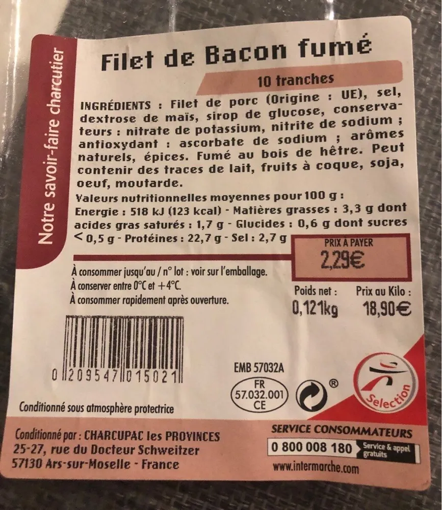 Filet de bacon fumé