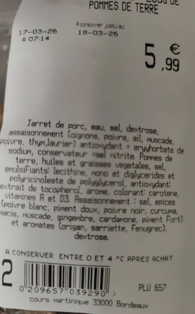 1/2 jambonneau+ z200gr pommes de terre