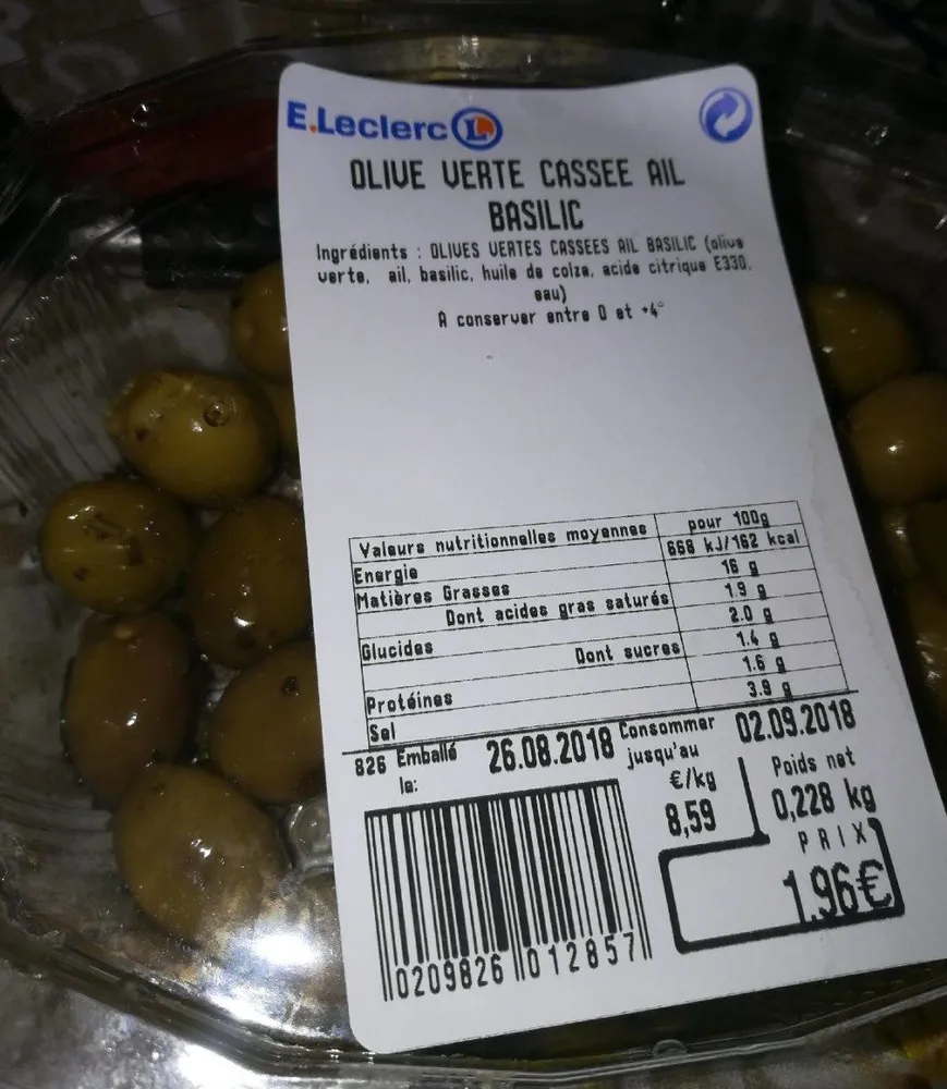 Olive Verte Cassee Ail Basilic