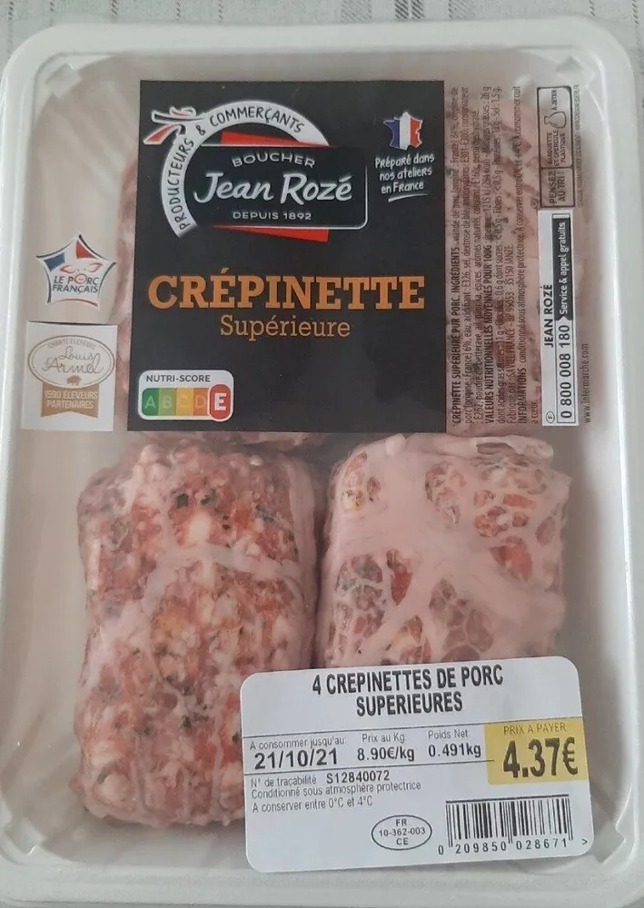 Crepinette de porc supérieur