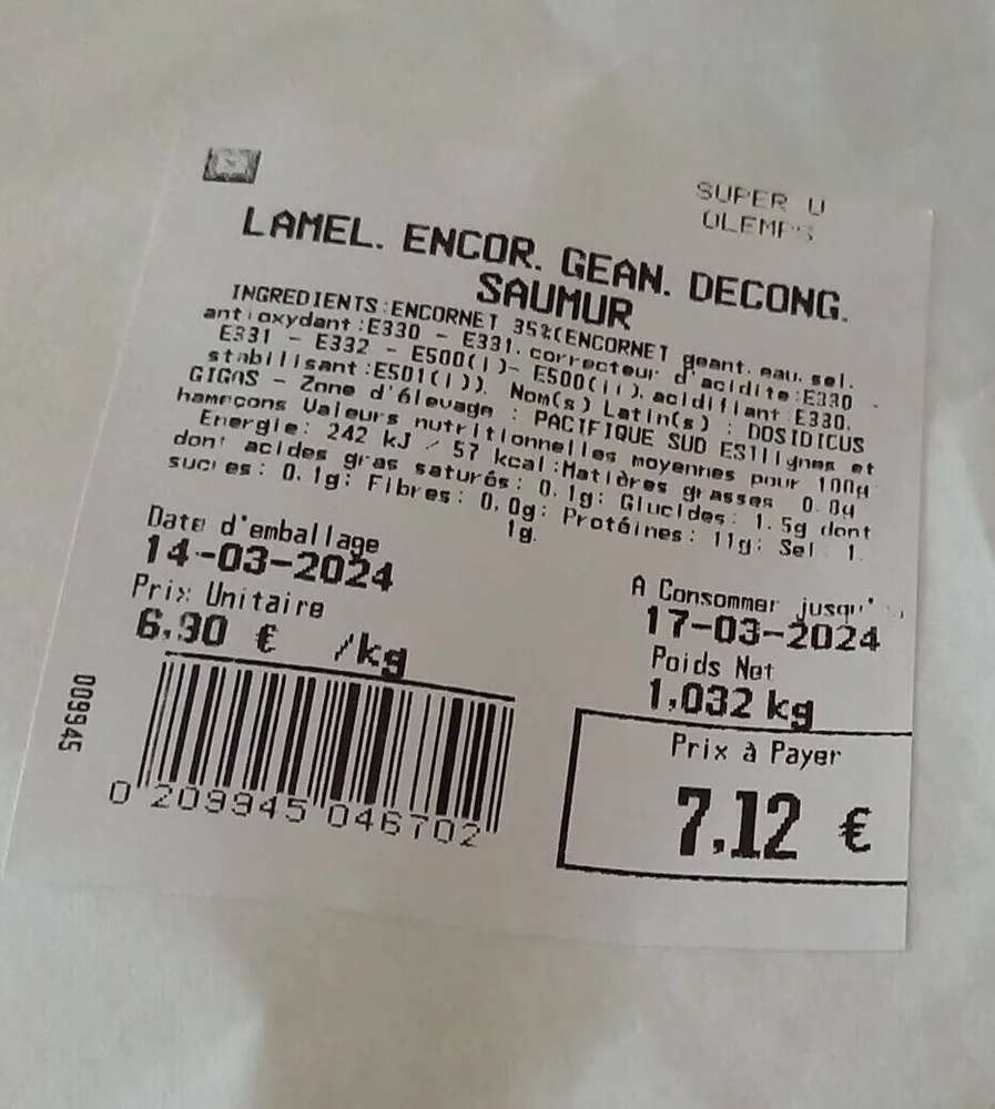 Lamelles encornets decongelees