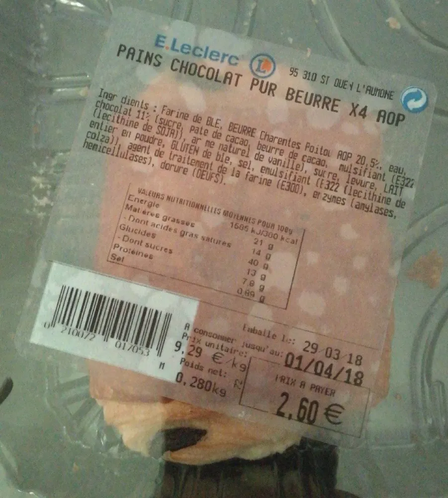 Pain aux chocolat pur beurre