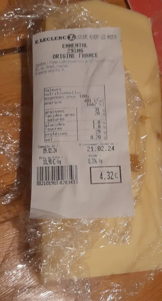 Emmental 29% DE MATIÈRE GRASSE