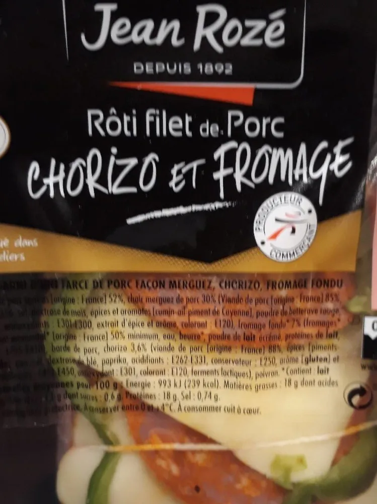 Rôti filet de porc Chorizo et Fromage